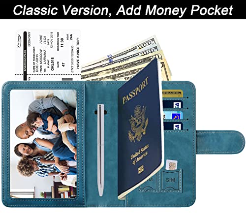 Passport Holder Cover Wallet Case Travel Essentials Passport and Vaccine Card Holder Combo Leather Travel Wallet Rfid Blocking Vacation Must Haves Travel Accessories for Men Women (2#Blue)