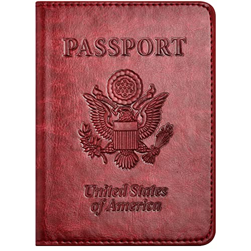 Passport and Vaccine Card Holder Combo with Vaccine Card Slot, Passport Wallet/ Cover/Case/Holder for Women and Men（AC-Wine red）