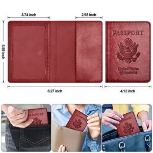 Passport and Vaccine Card Holder Combo with Vaccine Card Slot, Passport Wallet/ Cover/Case/Holder for Women and Men（AC-Wine red）