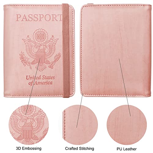 WALNEW Passport Holder with ID Card Name Tag Badge Slot, RFID Blocking Leather Passport Wallet, Passport Cover Travel Essentials for Women Men