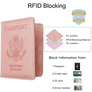 WALNEW Passport Holder with ID Card Name Tag Badge Slot, RFID Blocking Leather Passport Wallet, Passport Cover Travel Essentials for Women Men