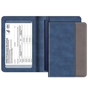 fintie passport and vaccine card holder combo, cover case with cdc vaccination card slot, pu leather passport cover case for women men (denim indigo)