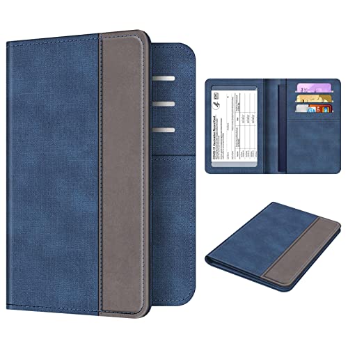 Fintie Passport and Vaccine Card Holder Combo, Cover Case with CDC Vaccination Card Slot, PU Leather Passport Cover Case for Women Men (Denim Indigo)
