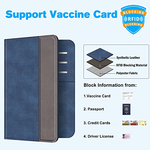 Fintie Passport and Vaccine Card Holder Combo, Cover Case with CDC Vaccination Card Slot, PU Leather Passport Cover Case for Women Men (Denim Indigo)