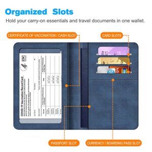 Fintie Passport and Vaccine Card Holder Combo, Cover Case with CDC Vaccination Card Slot, PU Leather Passport Cover Case for Women Men (Denim Indigo)