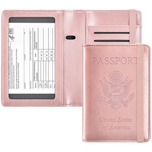 herriat passport and vaccine card holder combo,cover case with cdc vaccination card slot, leather travel documents organizer protector, with rfid blocking, for women and men