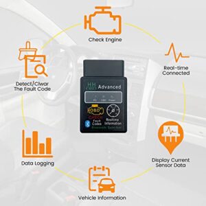 Car HH OBD Advanced OBD2 Bluetooth Scanner Read and Erase Car Fault Code Engine Light Scanner Code Reader for Andriod Pc iOS