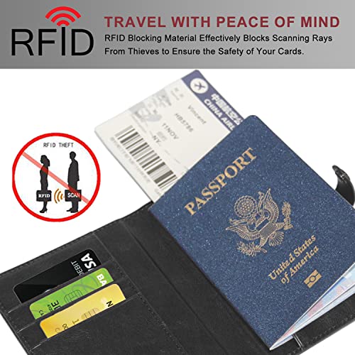 HOORINB Travel Passport Wallet for Women Men with Airtag Holder, RFID Passport and Vaccine Card Holder Combo with Card Slot, Leather Airtag Passport Holder and Airplane Travel Essentials