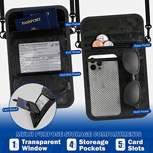 Travel Wallet, RFID Blocking Passport Wallets for Women Waterproof Slim Neck Wallet Carteras De Mujer Anti-Theft Cell Phone Neck Purse for Men and Women Travel Accessories Gifts - Black