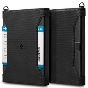 spigen passport card cover holder passport wallet travel documents organizer protector passport holder travel accessories with rfid blocking technology sim card pin included - black