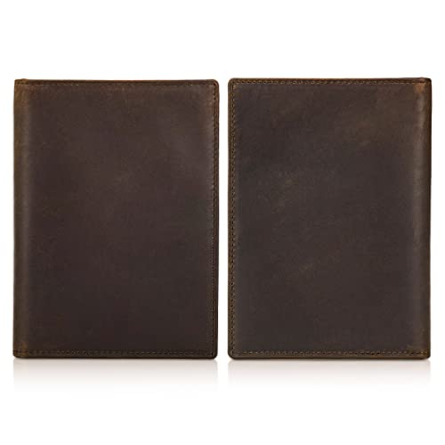 Polare Full Grain Leather Passport Holder RFID Blocking Travel Bifold Wallet Passport Holders 2 Passports (Dark Brown)