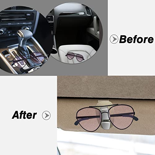 GOOTHX Sunglass Holder for Car, Sunglass Visor Clip, Car Interior Accessories，Universal Leather Sunglass Clip and Ticket Card Clip for Car