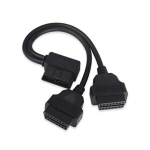 obd splitter adapter, right angle 30cm/12 obd ii splitter extension cable male to dual female y cable, 16 pin cable male to dual female cord adapter