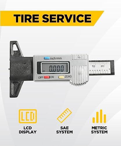 YAKEFLY Tire Tread Depth Gauge,LCD Display Tire Thread Measuring Gauge Digital Tire Depth Gauge with Inch Millimeter Conversion,Tire Tread Gauge Tire Tread Depth Measuring Tool