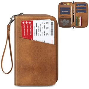 Fintie Family Passport Holder Wallet, RFID Blocking Travel Document Organizer Clutch Bag Credit Cards Case Cover for Women Men (Brown)