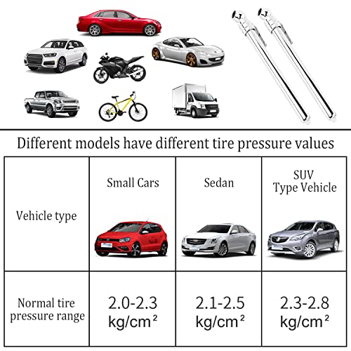 6PCS Pencil Tire Pressure Gauge Kit,10-50 PSI Heavy-Duty Stainless Steel Tire Gauges for Tire Pressure+Black Valve Stem Caps,Universal Wheel & Tire Accessories & Parts