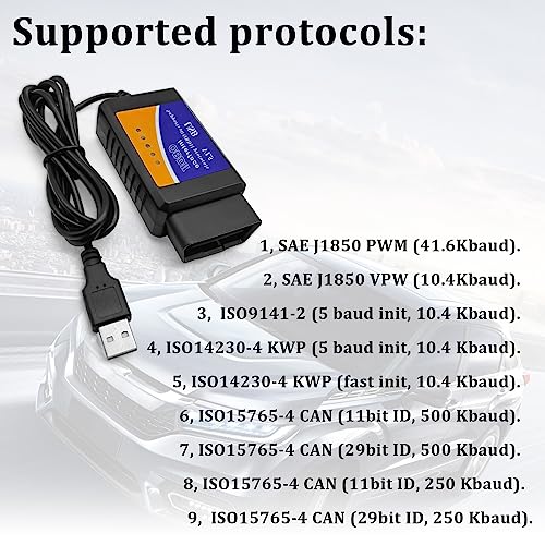 ELM327 OBD2 USB Adapter, Diagnostic Coding Tool with MS-CAN/HS-CAN Switch Compatible with Ford F150 F250 Lincoln Mazda Mercury Code Reader Vehicle Diagnosis on Windows with V1.5 PIC18F25K80 Chip