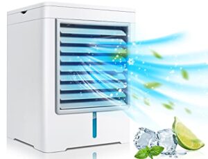 portable air conditioner 3 speed evaporative rechargeable cooler fan with led light, personal mini humidifier fan for your desk, nightstand, coffee table, room, bedroom, office & kitchen