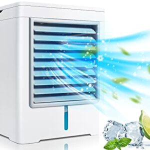 Portable Air Conditioner 3 Speed Evaporative Rechargeable Cooler Fan with Led Light, Personal Mini Humidifier Fan for Your Desk, Nightstand, Coffee Table, Room, Bedroom, Office & Kitchen