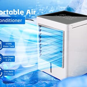 Portable Air Conditioner 3 Speed Evaporative Rechargeable Cooler Fan with Led Light, Personal Mini Humidifier Fan for Your Desk, Nightstand, Coffee Table, Room, Bedroom, Office & Kitchen
