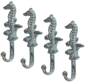 red co. set of 4 decorative 5.5” boho chic cast iron wall hanging seahorse hooks in distressed finish