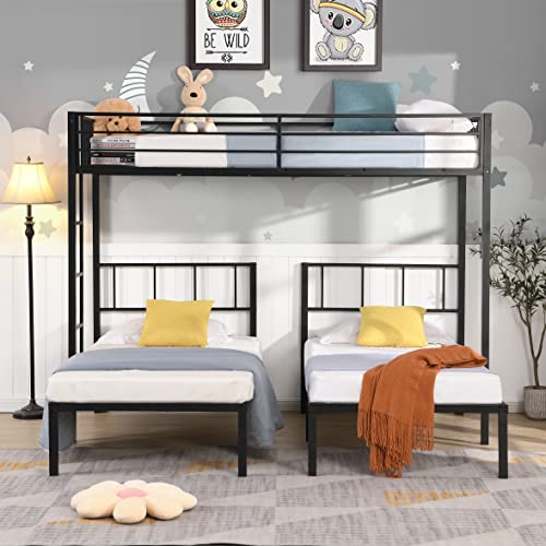 EMKK Triple Twin-Over Double Twin Bunk Bed for Kids Bedroom,Sturdy Triple Bunkbed,3 Twin-Size beds,No Box Spring Needed,Space Saving Design