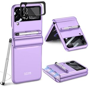 cocoing case for for samsung galaxy z flip 4 2022 with stylus fashion business phone case,with hinge protection device and camera screen protector (purple)