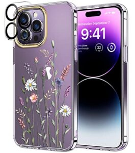 luolnh compatible with iphone 14 pro max case with flowers,for girly women,shockproof clear floral pattern hard back cover for iphone 14 pro max 6.7 inch 2022 -wildflower
