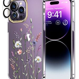 luolnh Compatible with iPhone 14 Pro Max Case with Flowers,for Girly Women,Shockproof Clear Floral Pattern Hard Back Cover for iPhone 14 Pro Max 6.7 inch 2022 -Wildflower