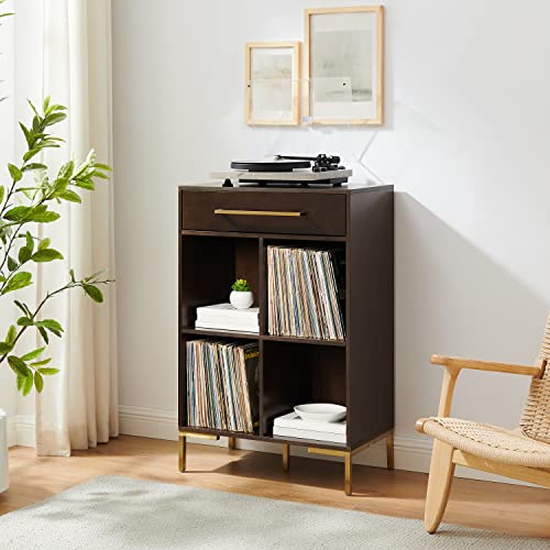 Crosley Furniture Juno Record Storage Cube Bookcase, Dark Brown