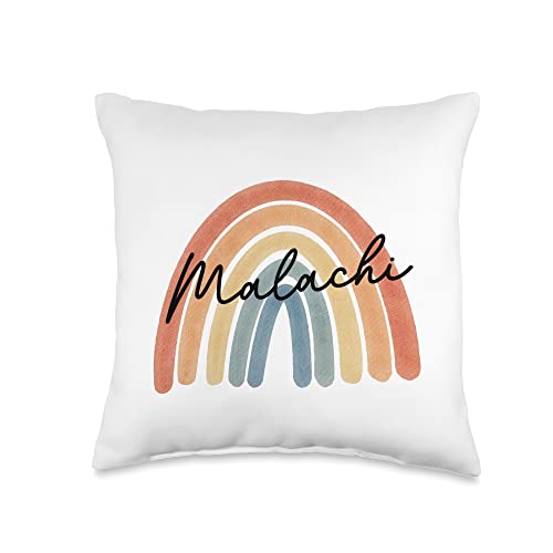 Boys & Girls New Baby Personalized Name Cushions New Born Baby Malachi Personalized Gift Rainbow Nursery Throw Pillow, 16x16, Multicolor