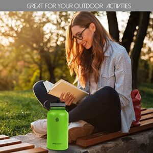 Swig Savvy Vacuum Insulated Stainless Steel Water Bottle with Straw, Double Wall Wide Mouth Sports Bottle with Storage Sleeve, Keeps Liquids Cold for 24 Hours, Hot for 12, 32 Ounces, Green