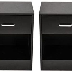 Set of 2 Nightstands with Storage Drawer, Modern End Side Table with Storage Shelves, Small Bedside Table Nightstand Storage Cabinet for Bedroom, Accent Funiture Sofa Side Table for Small Space, Black