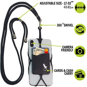 Mobile Phone Crossbody Chain Back Clip - by Gecko Black Neck Phone Holder Phone Lanyard Compatible with iPhone Lanyards for Around The Neck - (BLACK XL Neck - BLACK Pocket)