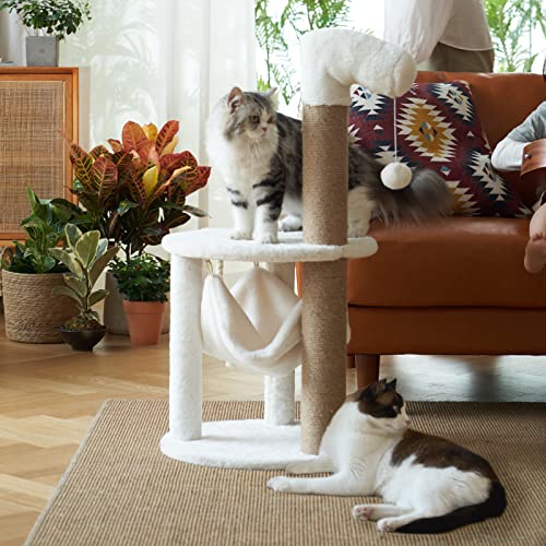 FUKUMARU Cat Scratching Post, 31.5 Inch Cat Tree with Hammock, Unique and Cute Small Horse Cat Tower with Perch for Indoor Cats