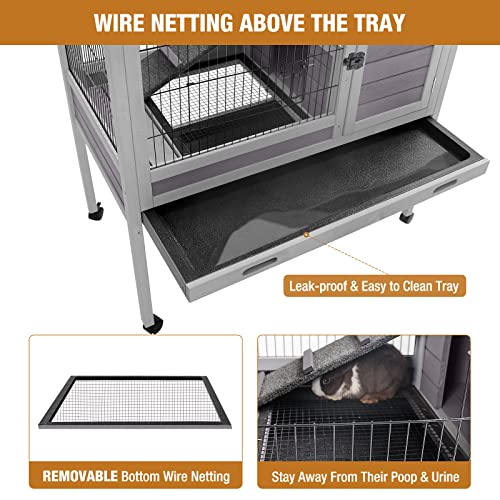 Rabbit Hutch Indoor, Bunny Cage Pet House for Small Animals Guinea Pig Cage on Wheels - Removable Wire Mesh