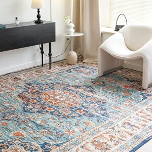 VK VK·LIVING Washable Rug, 5'x7' Stain Resistant Washable Rug, Machine Washable Rug with Non-Slip,Vintage Bohemian Area Rug for Living Room Bedroom Dining Home Office Area Rug (Blue, 5'x7')