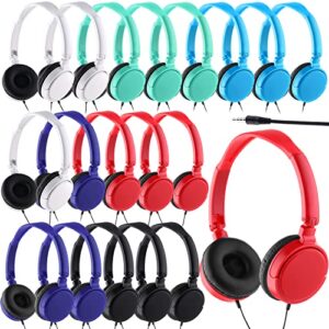 yunsailing 18 pack classroom headphones bulk student headphones wired class headphones set for kids school with individually wrapped adjustable over ear head earbuds (multicolor)