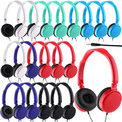 Yunsailing 18 Pack Classroom Headphones Bulk Student Headphones Wired Class Headphones Set for Kids School with Individually Wrapped Adjustable Over Ear Head Earbuds (Multicolor)