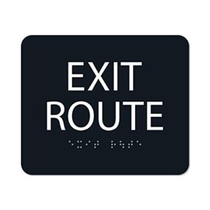 alpha dog exit route sign with braille - ada compliant tactile exit route sign with grade 2 contracted braille and raised text, 5x6 inch, uv stable for indoor or outdoor use, made in the usa