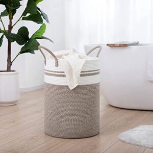 CHICVITA Baby Nursery Laundry Hamper, Tall Woven Rope Laundry Basket with Handle for Clothes, Towels, Toys, Blankets, Jute Basket Decor for Living Room, 15 x 20 inches, 58L White & Brown