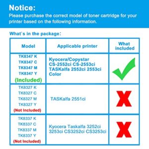 LCL Compatible Toner Cartridge Replacement for Kyocera TK8347 TK-8347 TK8347K TK-8347K TK-8347C TK-8347M TK-8347Y 1T02L70US0 1T02L7CUS0 1T02L7BUS0 1T02L7AUS0 Copystar CS-2552ci CS-2553ci (KCMY 4-Pack)