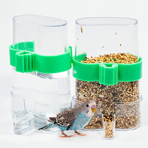 Parakeet Water Dispenser Bird Cage - No Mess Parrot Feeder Parakeet Food Parakeet Cage Accessories Automatic Feeding Waterer for Birds Parrot Finch Canaries (2Pcs) Clear