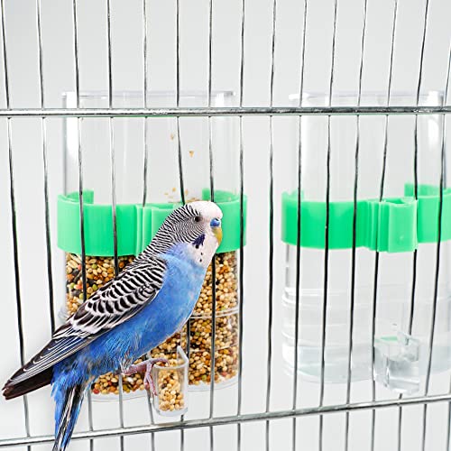 Parakeet Water Dispenser Bird Cage - No Mess Parrot Feeder Parakeet Food Parakeet Cage Accessories Automatic Feeding Waterer for Birds Parrot Finch Canaries (2Pcs) Clear