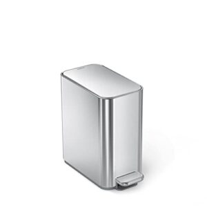 simplehuman 5 liter / 1.3 gallon stainless steel bathroom slim profile trash can, brushed stainless steel