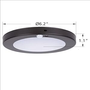 LIT-PaTH LED Motion Sensor Flush Mount Ceiling Lighting Fixture, Closet Light with Dusk to Dawn, 10.5W, 700 Lumen, 6.2 Inch, Anti-Rust Galvanized Housing, Bronze Finish 3000K 1-Pack