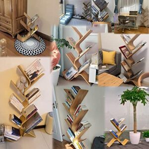 6-Tier Bamboo Tree Modern Bookshelf, Creative Curved Standing Bookcase Rack Book Storage Organizer Shelves, Display Floor Book Shelf Space Saver for Home Office Living Room Bedroom, Natural Color