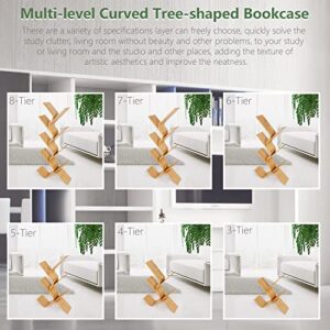 6-Tier Bamboo Tree Modern Bookshelf, Creative Curved Standing Bookcase Rack Book Storage Organizer Shelves, Display Floor Book Shelf Space Saver for Home Office Living Room Bedroom, Natural Color
