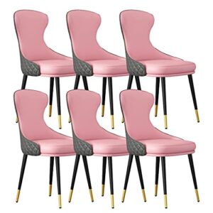 mzlaly leather dining chairs set of 6,kitchen counter lounge living room reception chair ergonomics seat sturdy carbon steel metal legs (color : pink)
