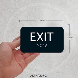 ALPHA DOG Tactile Exit Sign with Braille - ADA Compliant Exit Sign with Grade 2 Contracted Braille and Raised Text, 3x5 inch, UV Stable for Indoor or Outdoor Use, Easy Installation, Made in the USA